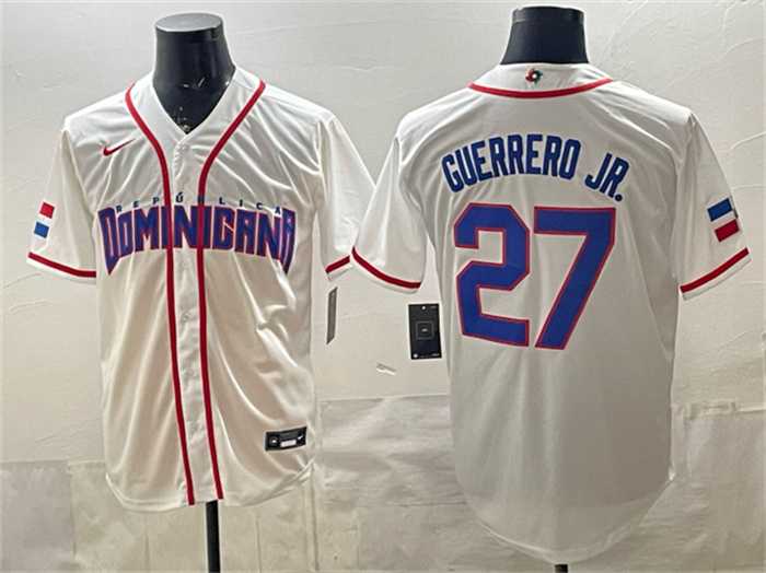 Men%27s Dominican Republic Baseball #27 Vladimir Guerrero Jr. White 2026 World Baseball Classic Home Stadium Stitched Jersey