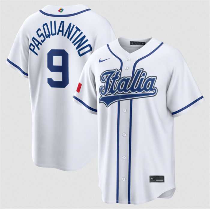 Men%27s Italy Baseball #9 Vinnie Pasquantino 2026 World Baseball Classic Home Stadium Stitched Jersey