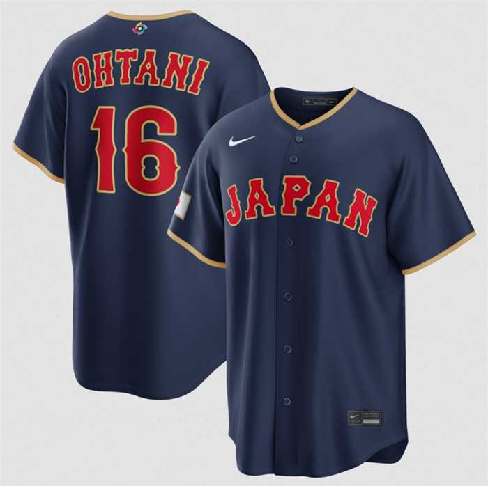 Men%27s Japan Baseball #16 Shohei Ohtani Navy 2026 World Baseball Classic Road Stadium Stitched Jersey