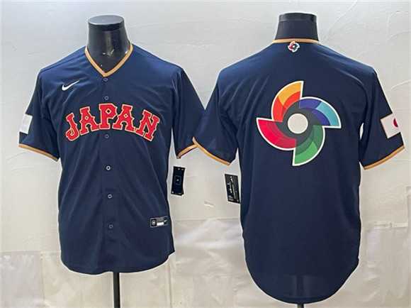 Men%27s Japan Baseball Team Big Logo Navy 2026 World Baseball Classic Road Stadium Stitched Jersey