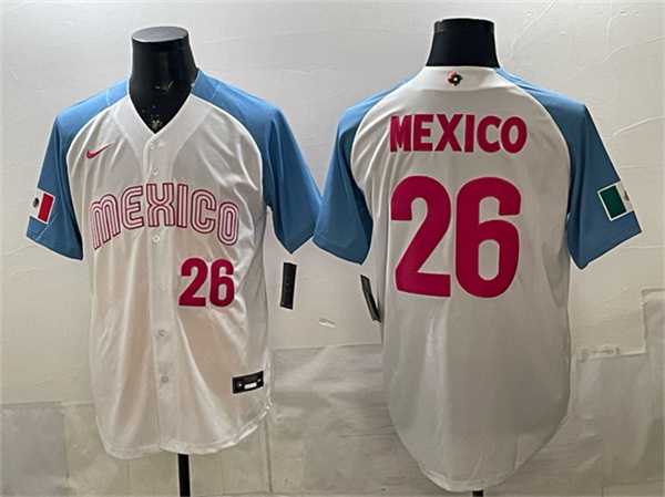Men%27s Mexico Baseball #26 Mexico White 2026 World Baseball Classic Home Stadium Stitched Jersey