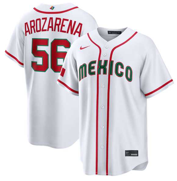 Men%27s Mexico Baseball #56 Randy Arozarena White 2026 World Baseball Classic Home Stadium Stitched Jersey