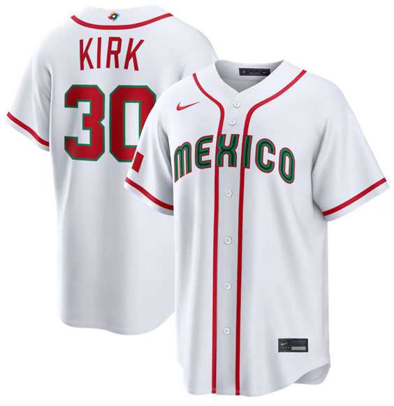 Men%27s Mexico Baseball #30 Alejandro Kirk White 2026 World Baseball Classic Home Stadium Stitched Jersey