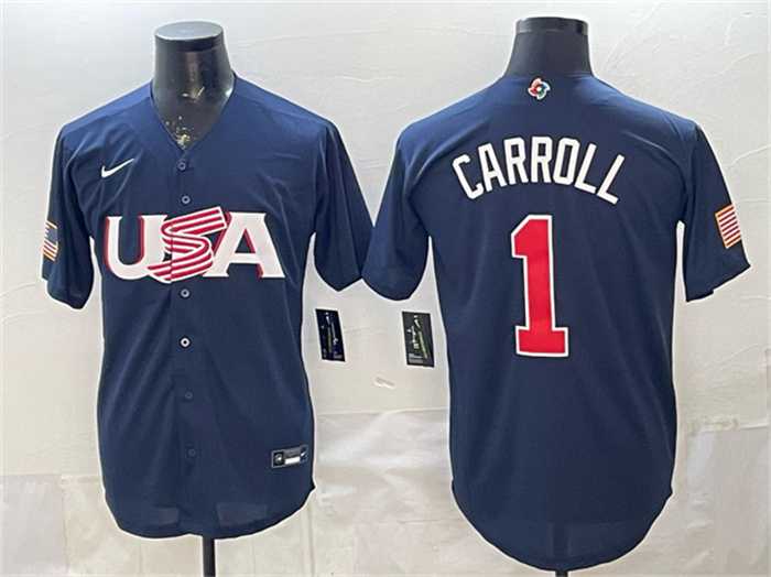 Men%27s USA Baseball #1 Corbin Carroll Navy World Baseball Classic Stitched Jersey