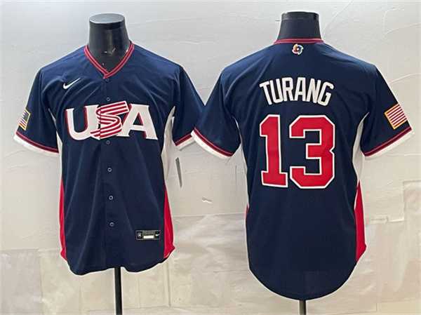 Men%27s USA Baseball #13 Brice Turang Navy 2026 World Baseball Classic Road Stadium Stitched Jersey