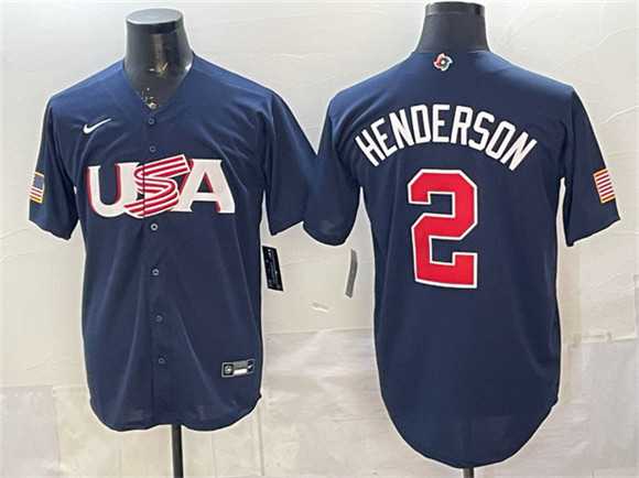 Men%27s USA Baseball #2 Gunnar Henderson Navy World Baseball Classic Stitched Jersey