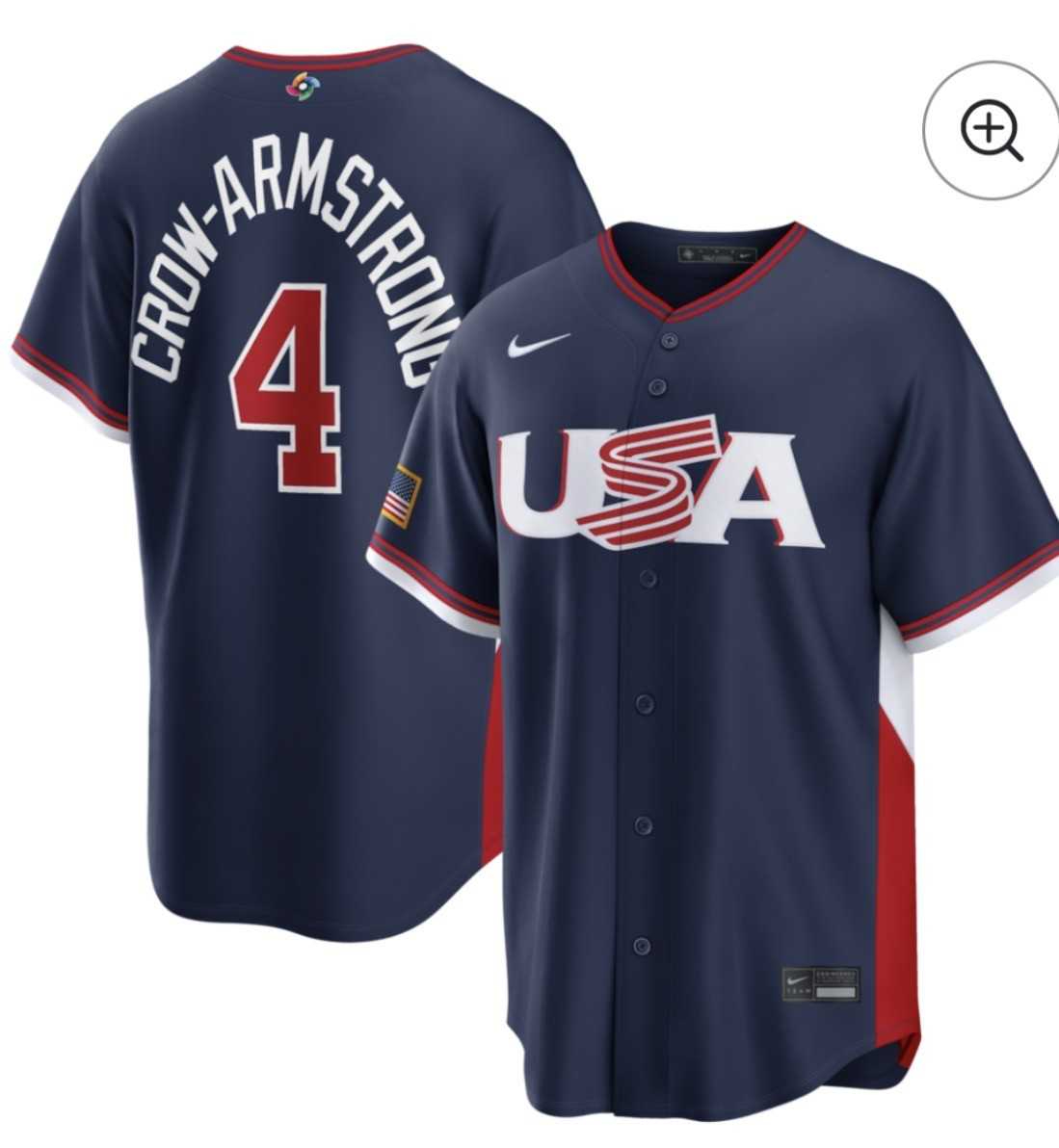 Men%27s USA Baseball #4 Crow-Armstrong Navy 2026 World Baseball Classic Road Stadium Stitched Jersey