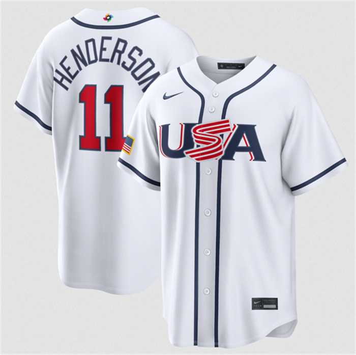 Men%27s USA Baseball #11 Gunnar Henderson White 2026 World Baseball Classic Home Stadium Stitched Jersey