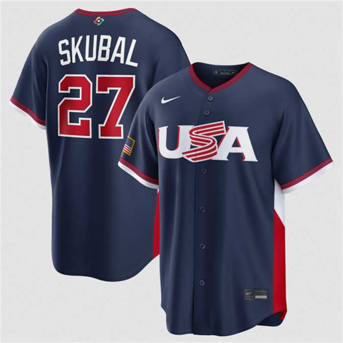 Men%27s USA Baseball #27 Tarik Skubal Navy 2026 World Baseball Classic Road Stadium Stitched Jersey