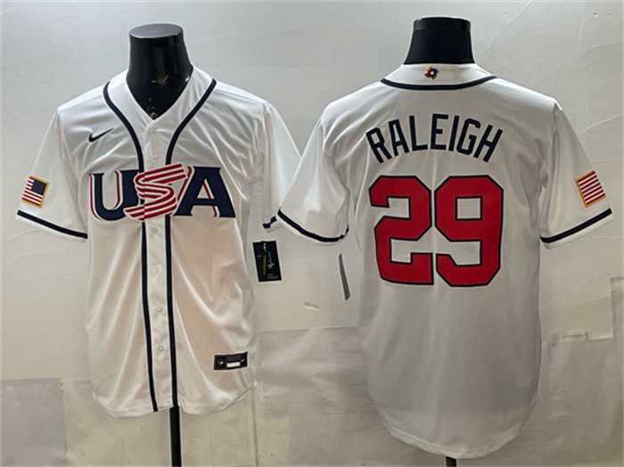 Men%27s USA Baseball #29 Cal Raleigh White 2026 World Baseball Classic Home Stadium Stitched Jersey