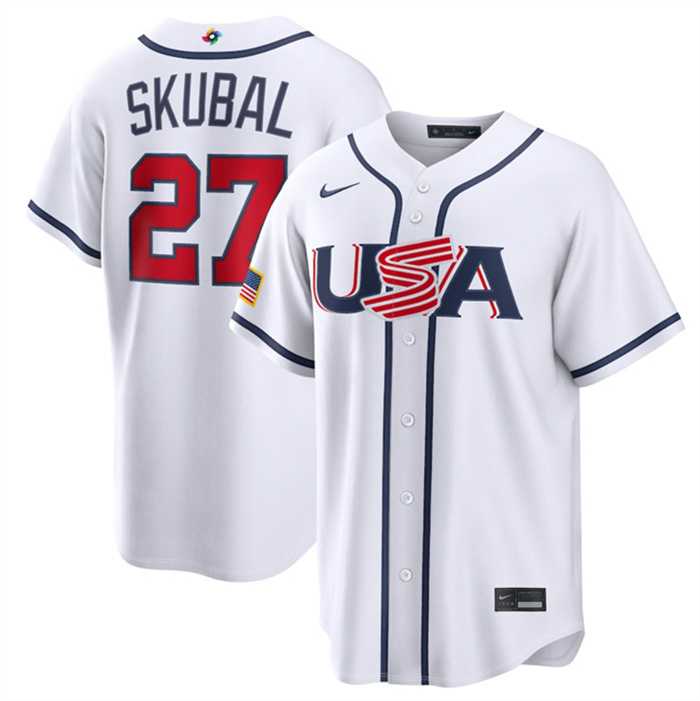 Men%27s USA Baseball #27 Tarik Skubal White 2026 World Baseball Classic Home Stadium Stitched Jersey