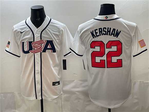 Men%27s USA Baseball #22 Clayton Kershaw White 2026 World Baseball Classic Home Stadium Stitched Jersey