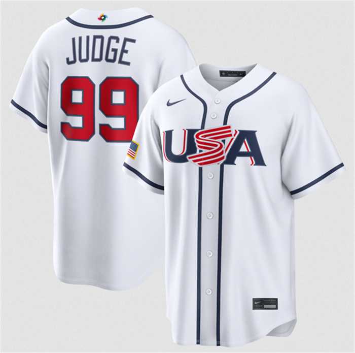 Men%27s USA Baseball #99 Aaron Judge White 2026 World Baseball Classic Home Stadium Stitched Jersey