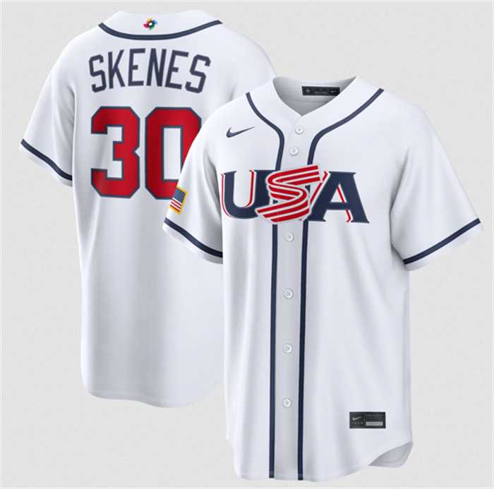 Men%27s USA Baseball #30 Paul Skenes White 2026 World Baseball Classic Home Stadium Stitched Jersey