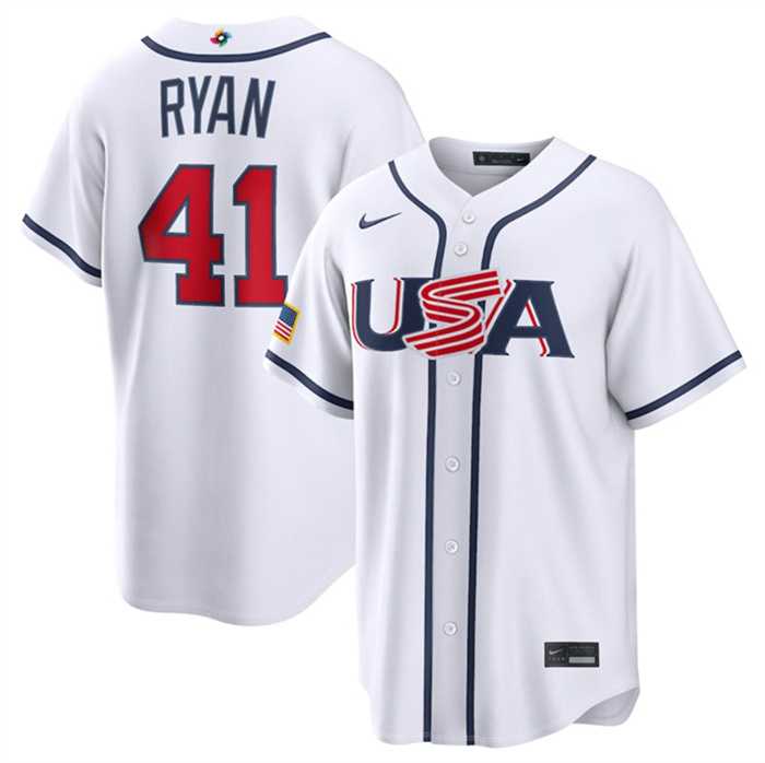 Men%27s USA Baseball #41 Joe Ryan White 2026 World Baseball Classic Home Stadium Stitched Jersey