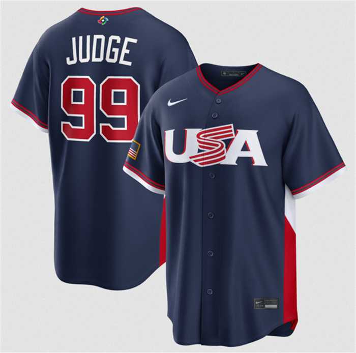 Men%27s USA Baseball #99 Aaron Judge Navy 2026 World Baseball Classic Road Stadium Stitched Jersey