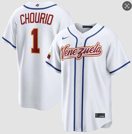 Men%27s Venezuela Baseball #1 Jackson Chourio White 2026 World Baseball Classic Home Stadium Stitched Jersey