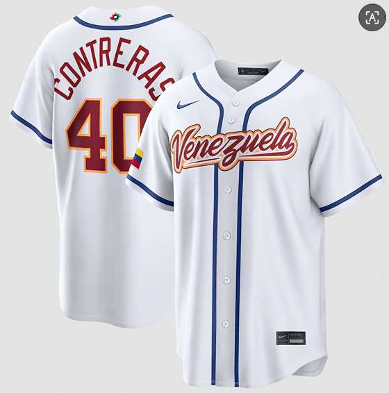 Men%27s Venezuela Baseball #40 Willson Contreras White 2026 World Baseball Classic Home Stadium Stitched Jersey