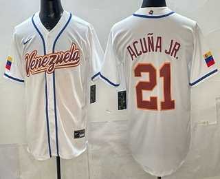 Men's Venezuela #21 Ronald Acuna Jr White 2026 World Baseball Classic Cool Base Jersey-0