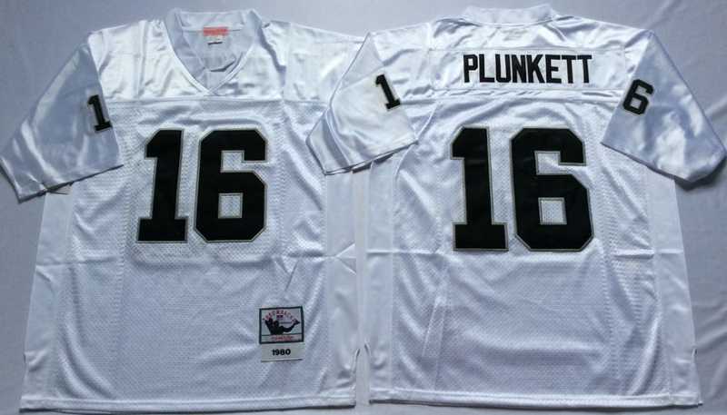 Men%27s Raiders #16 Jim Plunkett White Throwback Stitched Football Jersey