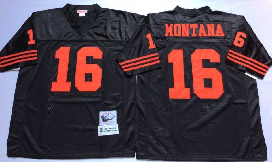 Men%27s San Francisco 49ers #16 Joe Montana Black Throwback Stitched Football Jersey