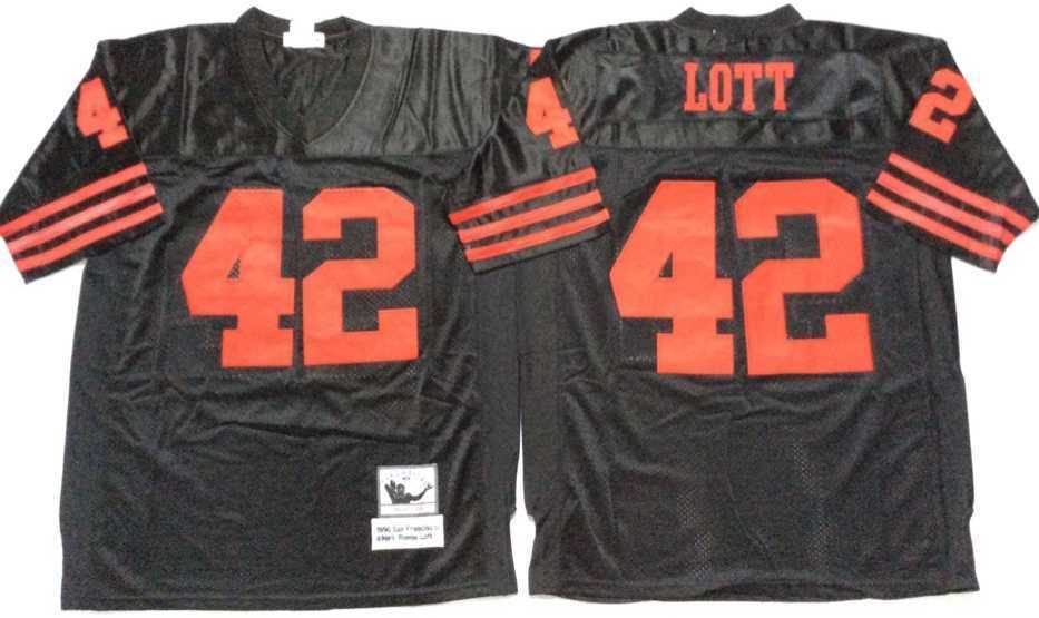 Men%27s San Francisco 49ers #42 Ronnie Lott Black Throwback Stitched Football Jersey