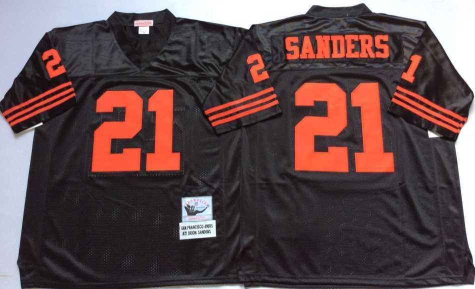 Men%27s San Francisco 49ers #21 Deion Sanders Black Throwback Stitched Football Jersey