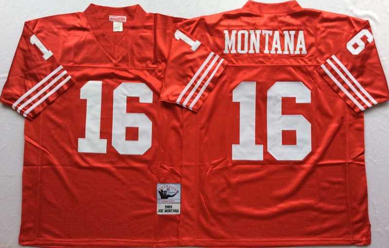 Men%27s San Francisco 49ers #16 Joe Montana Red Throwback Stitched Football Jerseys