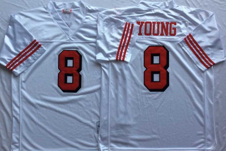 Men%27s San Francisco 49ers #8 Steve Young White 75th Throwback Stitched Football Jersey