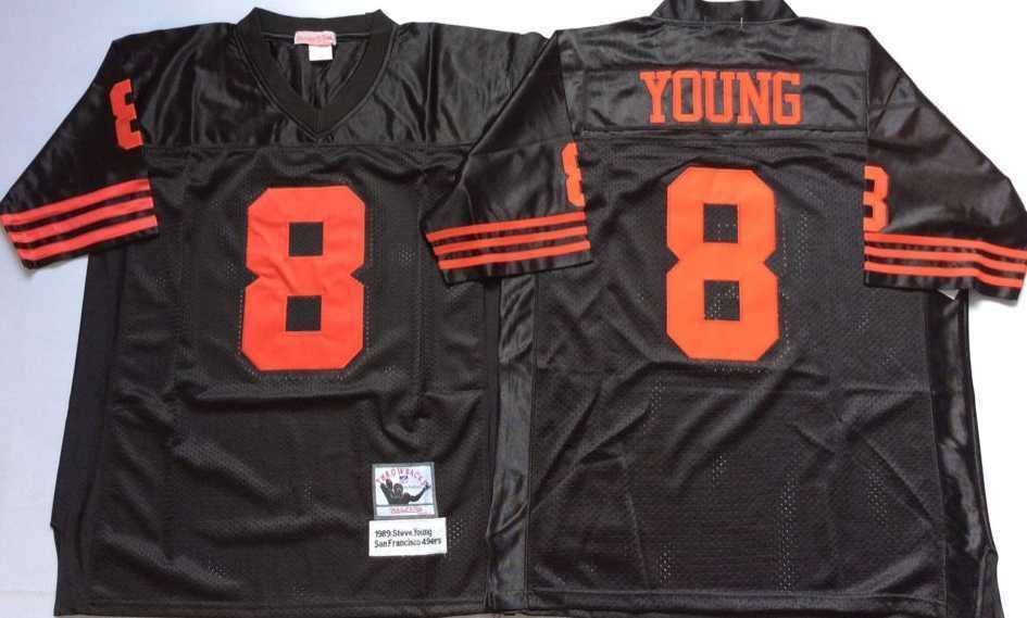 Men%27s San Francisco 49ers #8 Steve Young Black Throwback Stitched Football Jersey