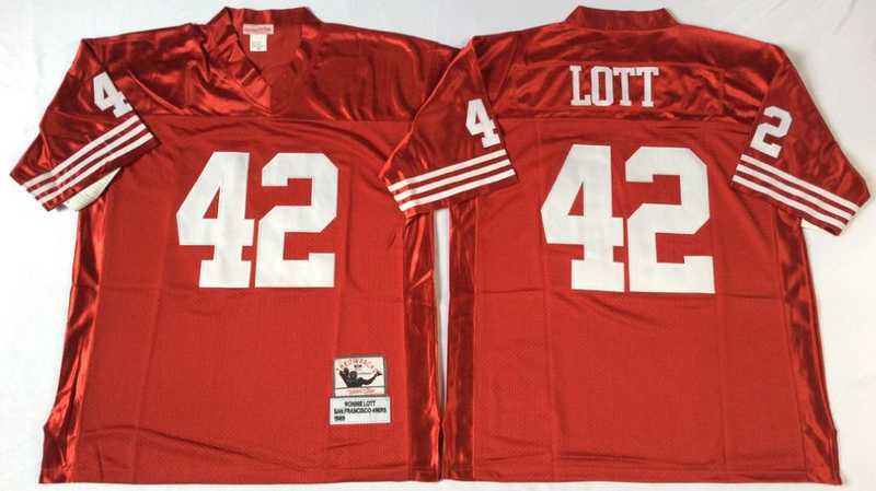Men%27s San Francisco 49ers #42 Ronnie Lott Red Throwback Stitched Football Jersey