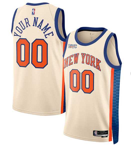Men's New Yok Knicks Active Player Custom Cream 2025-26 City Edition Swingman Stitched Basketball Jersey-0