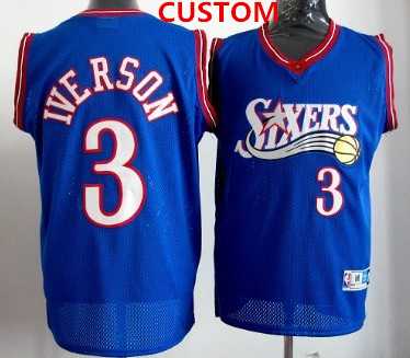 Men's Philadelphia 76ers Custom blue swingman throwback jersey-0
