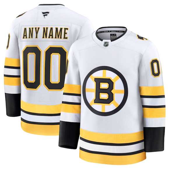 Men%27s Boston Bruins Active Player Custom White 2025 Away Stitched Hockey Jersey