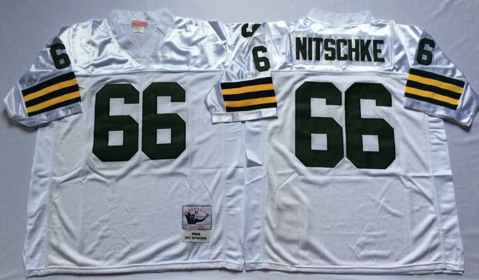 Men%27s Green Bay Packers #66 Ray Nitschke White Throwback Stitched Football Jersey
