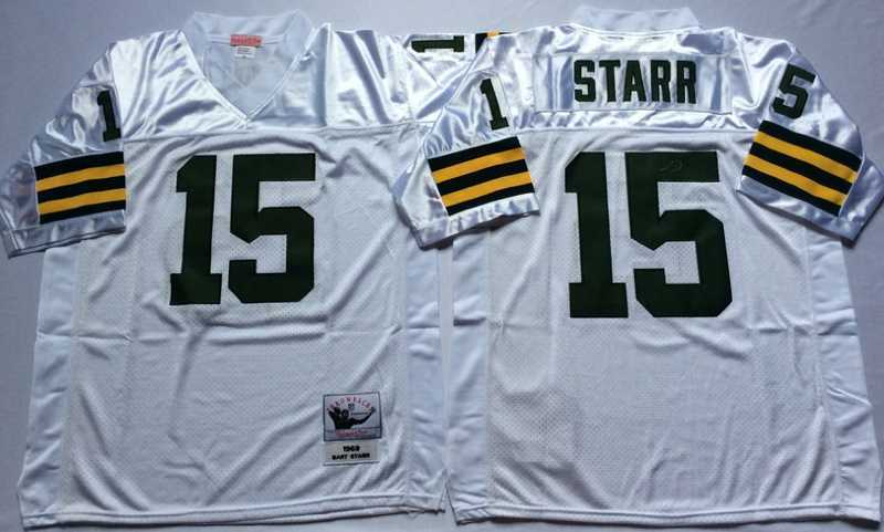 Men%27s Green Bay Packers #15 Bart Starr White Throwback Stitched Football Jersey