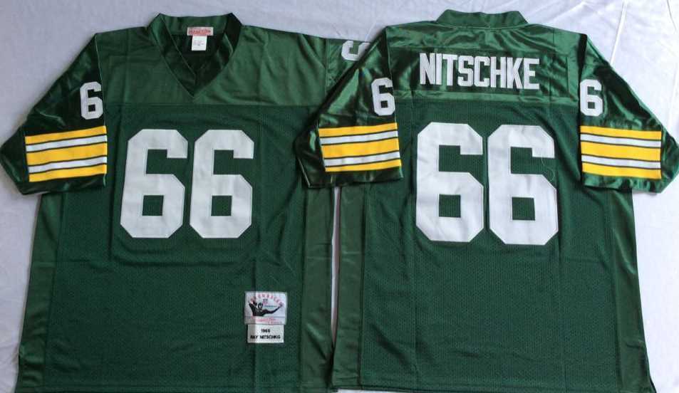 Men%27s Green Bay Packers #66 Ray Nitschke Green Throwback Stitched Football Jersey