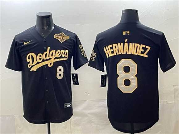 Men%27s Los Angeles Dodgers #8 Enrique Hernandez Black Gold 2025 World Series Limited Stitched Jersey
