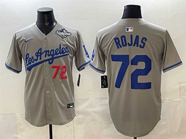 Men%27s Los Angeles Dodgers #72 Miguel Rojas Grey 2025 World Series Patch Limited Stitched Jersey
