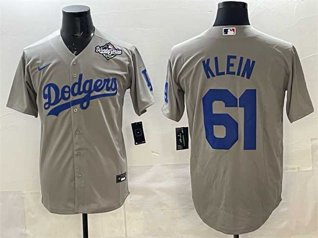 Men%27s Los Angeles Dodgers #61 Will Klein Grey 2025 World Series Patch Cool Base Stitched Jersey