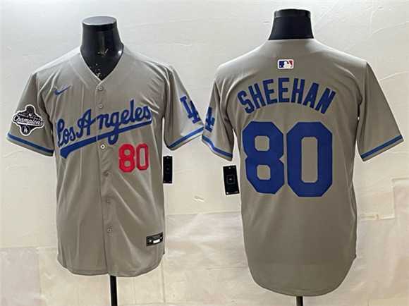 Men%27s Los Angeles Dodgers #80 Emmet Sheehan Gray 2025 World Series Champions Patch Limited Stitched Jersey