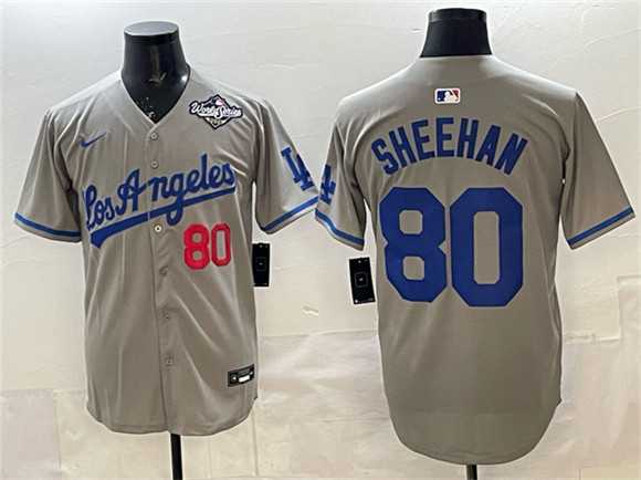 Men%27s Los Angeles Dodgers #80 Emmet Sheehan Gray 2025 World Series Patch Limited Stitched Jersey