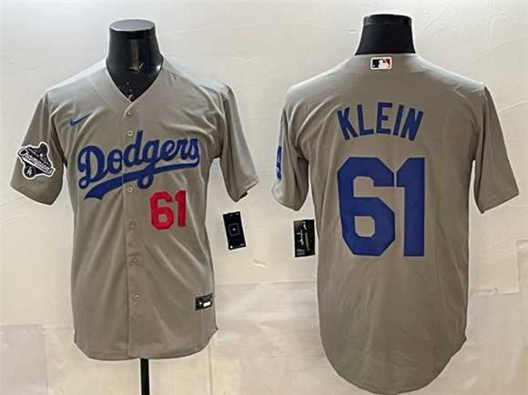 Men%27s Los Angeles Dodgers #61 Will Klein Gray 2025 World Series Champions Patch Cool Base Limited Stitched Jersey
