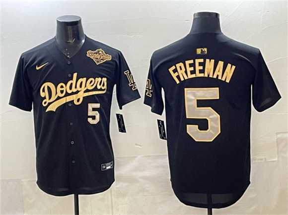 Men%27s Los Angeles Dodgers #5 Freddie Freeman Black Gold 2025 World Series Limited Stitched Jersey