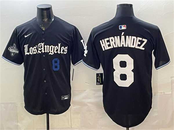 Men%27s Los Angeles Dodgers #8 Enrique Hernandez Black 2025 World Series Champions Patch %27Gothic Edition%27 Vapor Premier Limited Stitched Jersey Dzhi