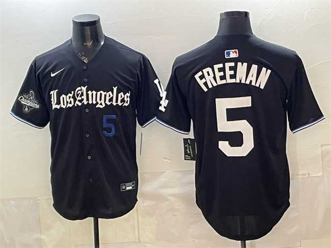 Men%27s Los Angeles Dodgers #5 Freddie Freeman Black 2025 World Series Champions Patch %27Gothic Edition%27 Vapor Premier Limited Stitched Jersey Dzhi