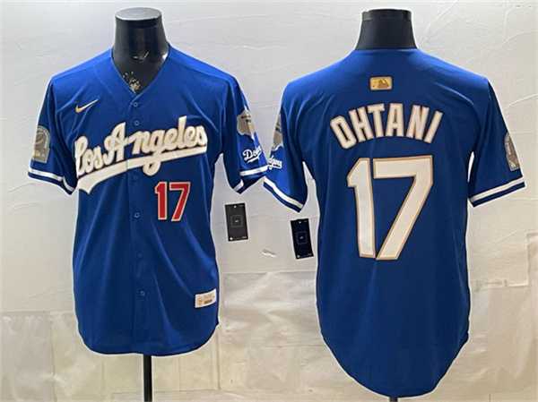 Men%27s Los Angeles Dodgers #17 Shohei Ohtani Royal 2026 Gold Collection 9x & B2B Champs Patch Stitched Jersey Dzhi