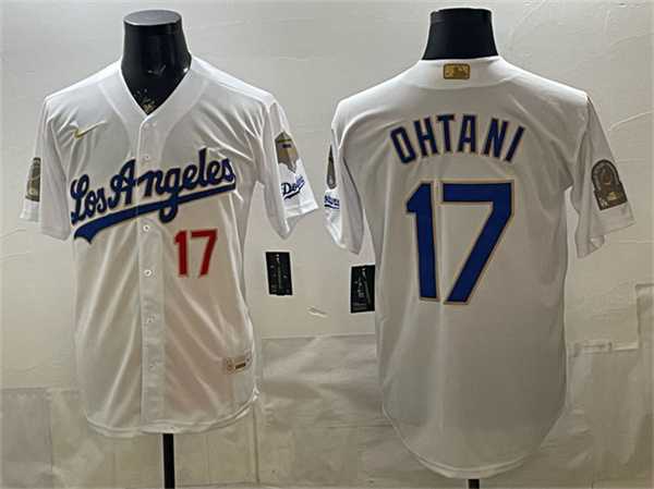Men%27s Los Angeles Dodgers #17 Shohei Ohtani White 2026 Gold Collection 9x & B2B Champs Patch Stitched Jersey Dzhi