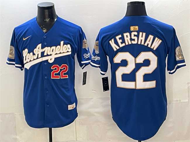 Men%27s Los Angeles Dodgers #22 Clayton Kershaw Royal 2026 Gold Collection 9x & B2B Champs Patch Stitched Jersey Dzhi