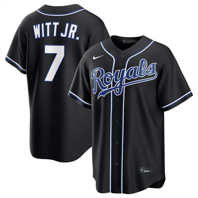 Men%27s Kansas City Royals #7 Bobby Witt Jr. 2026 Fashion Replica Black Out Stitched Jersey Dzhi